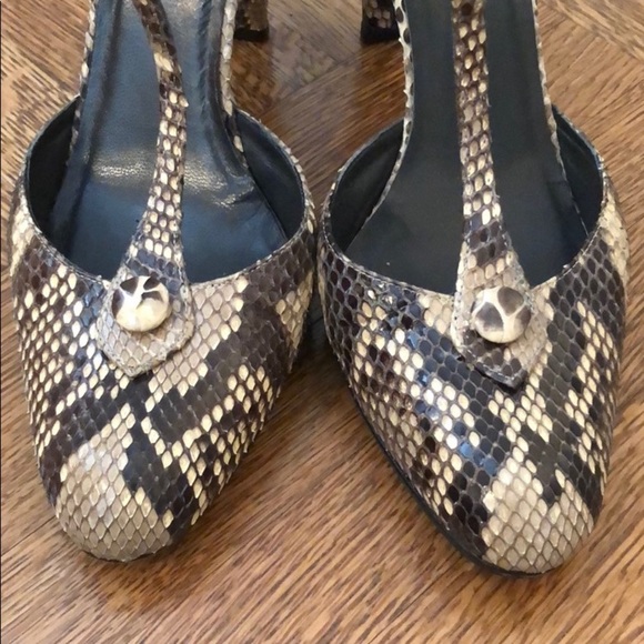 Stuart Weitzman T-Strap Snake Skin Heels - Picture 2 of 8
